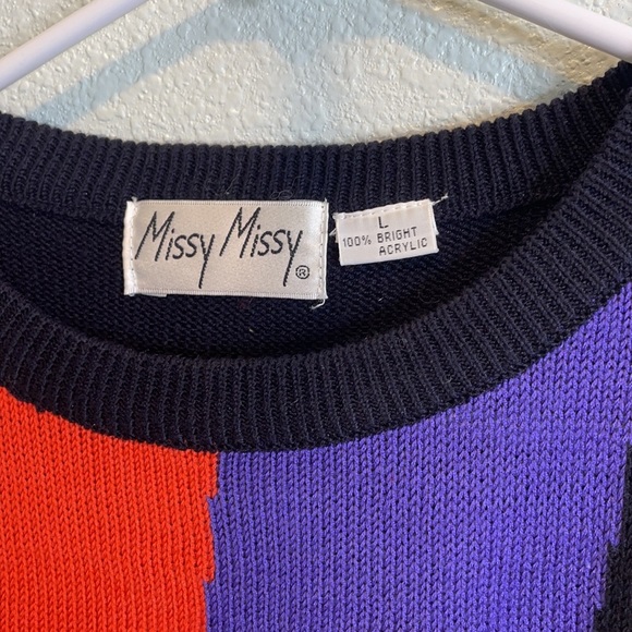Missy Missy bright geometric 80’s knit art top - Picture 4 of 5